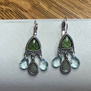 Silver and Green Gemstone Earrings